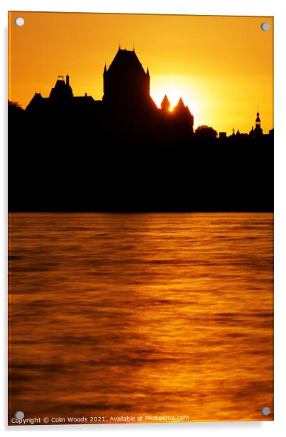 The Chateau Frontenac silhouetted against the sunset Acrylic by Colin Woods
