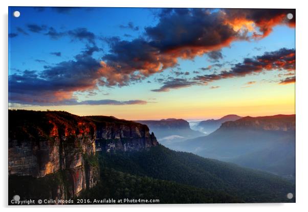 Dawn on the Blue Mountains in Australia Acrylic by Colin Woods