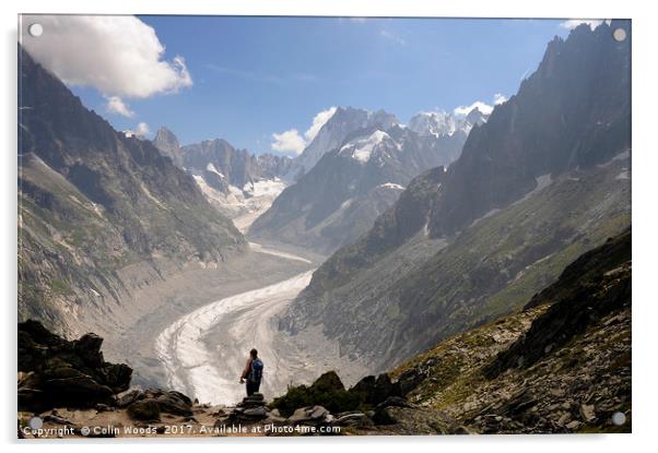 A lone person admiring the Mer de Glace, Chamonix Acrylic by Colin Woods