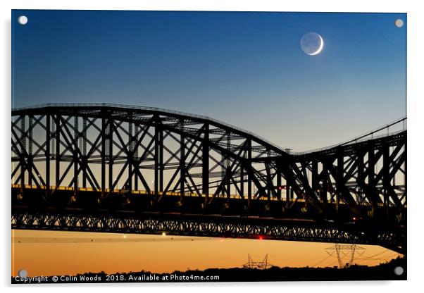 A new moon with earthshine with the Pont du Quebec Acrylic by Colin Woods
