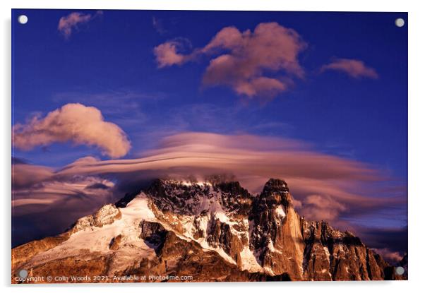 Dramatic cloud cap on the Aiguille Verte in the French Alps Acrylic by Colin Woods