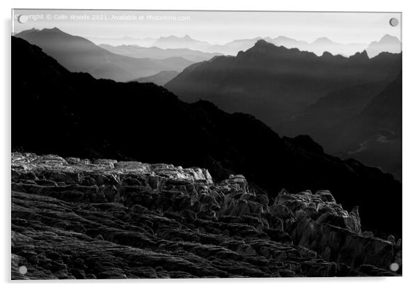 Last light on the Glacier Du Tour Acrylic by Colin Woods