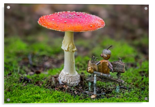 Little Acorn Man under Mushroom Acrylic by Arterra 