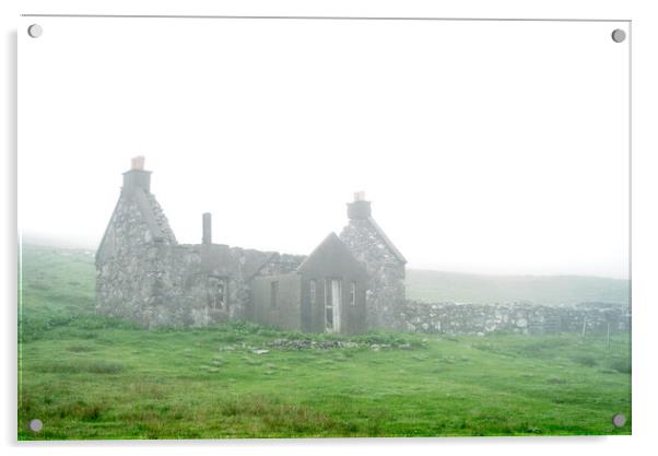 Abandoned Crofter's House in the Mist, Scotland Acrylic by Arterra 