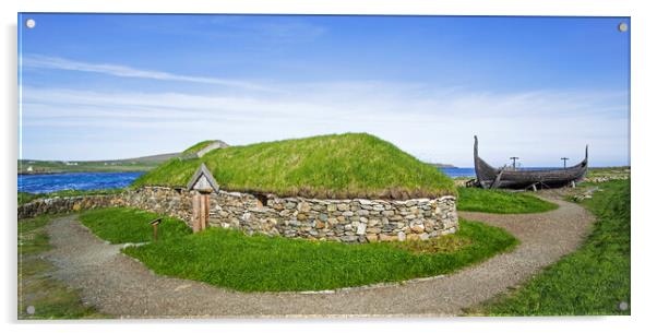 Viking Longhouse and Skidbladner, Shetland Acrylic by Arterra 