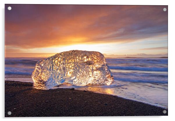 Melting Ice on Beach, Iceland Acrylic by Arterra 
