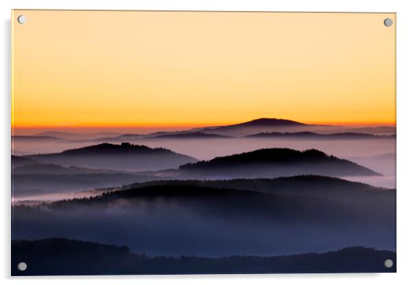 Hills in the Mist at Sunrise Acrylic by Arterra 