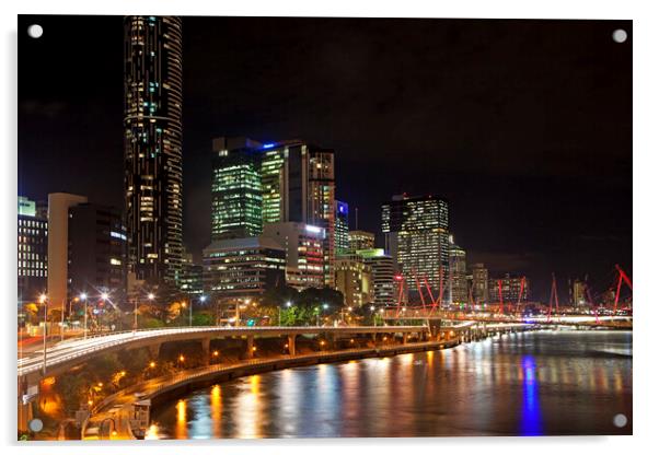 Skyline of Brisbane at Night, Australia Acrylic by Arterra 