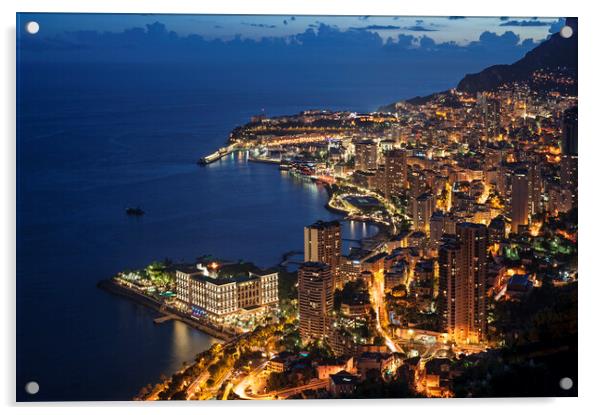 Port of Monte Carlo at Night, Monaco Acrylic by Arterra 