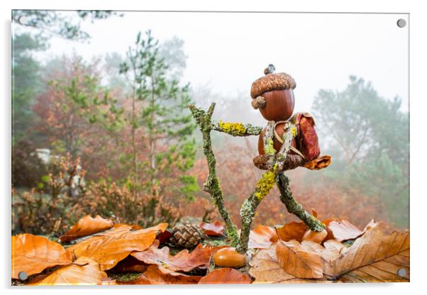 Hiker in Autumn Forest Acrylic by Arterra 