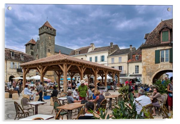 Market at Beaumont-du-Périgord, France Acrylic by Arterra 