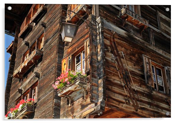 Swiss Wooden Chalet in Grimentz, Valais Acrylic by Arterra 