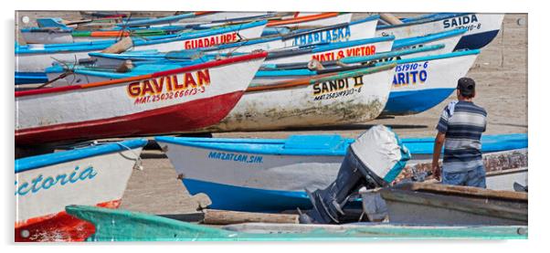 Fishing Boats on Beach at Mazatlan, Sinaloa, Mexico Acrylic by Arterra 