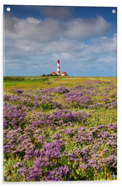 Sea-Lavender and Lighthouse Westerheversand Acrylic by Arterra 