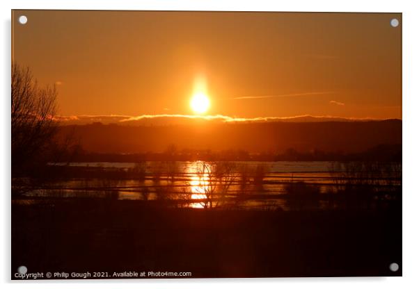 Sunset On The Floods On Somerset Levels Acrylic by Philip Gough