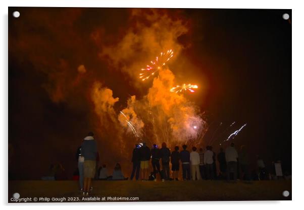 Fireworks on West Bay Beach Acrylic by Philip Gough
