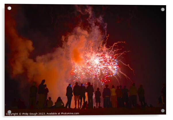 Fireworks on West Bay Beach Acrylic by Philip Gough