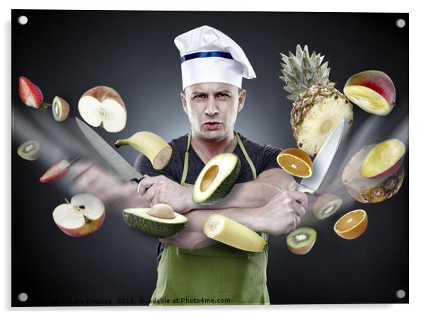 Fast cook slicing vegetables in mid-air Acrylic by Ragnar Lothbrok