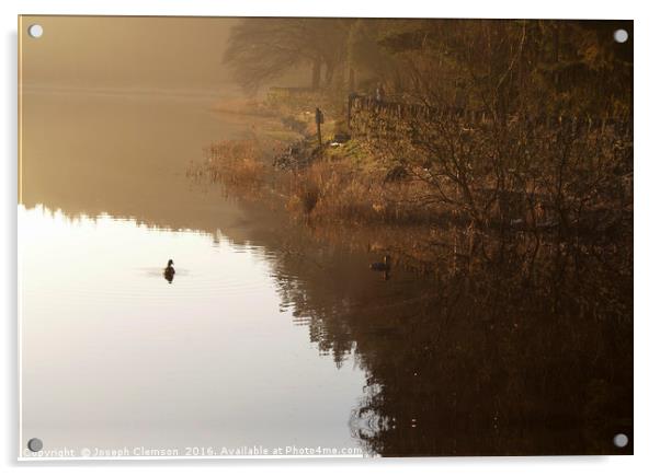 Entwistle reservoir in natural sepia Acrylic by Joseph Clemson