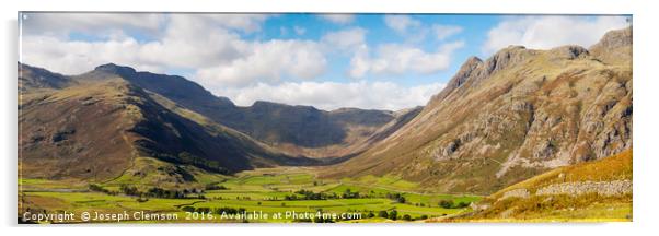 Langdale fell and pikes panorama Acrylic by Joseph Clemson