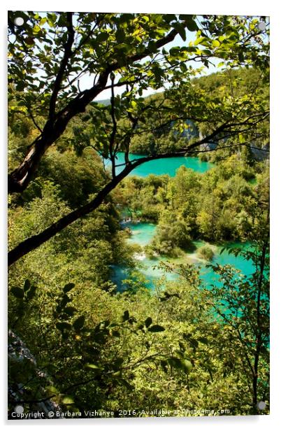 Beautiful view at a couple of lakes in Plitvice Na Acrylic by Barbara Vizhanyo