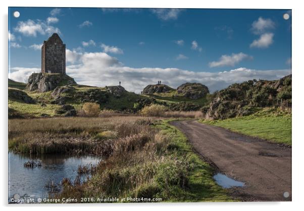 Scottish Tower and lake Acrylic by George Cairns