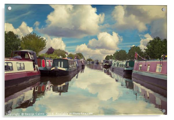 British Narrowboats on Canal Acrylic by George Cairns