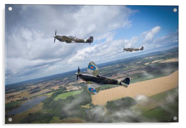 Spitfires on patrol Acrylic by George Cairns