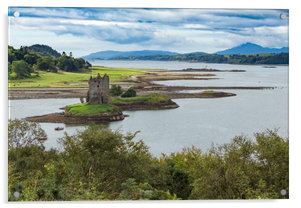 Castle Stalker and Loch Linnhe Acrylic by George Cairns