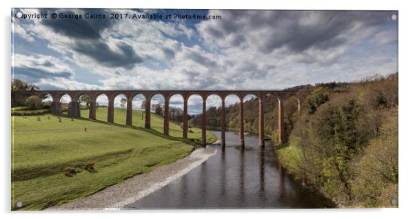 Leaderfoot Viaduct spanning the river Tweed in the Acrylic by George Cairns