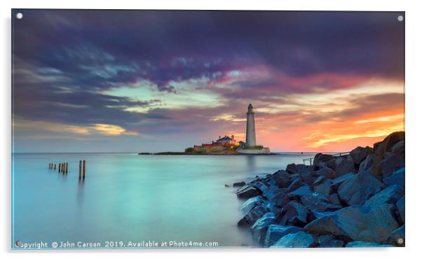 A Majestic Sunrise at St Marys Lighthouse Acrylic by John Carson