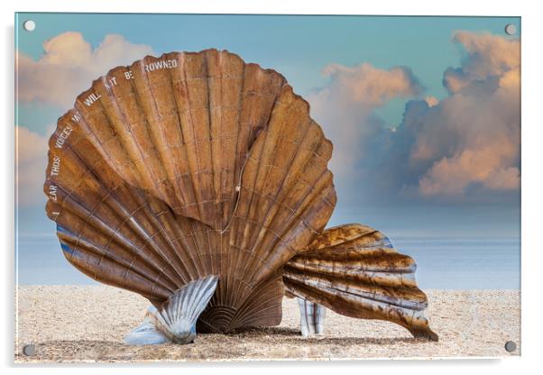 Iconic Scallop Sculpture on Aldeburgh Beach Acrylic by Kevin Snelling