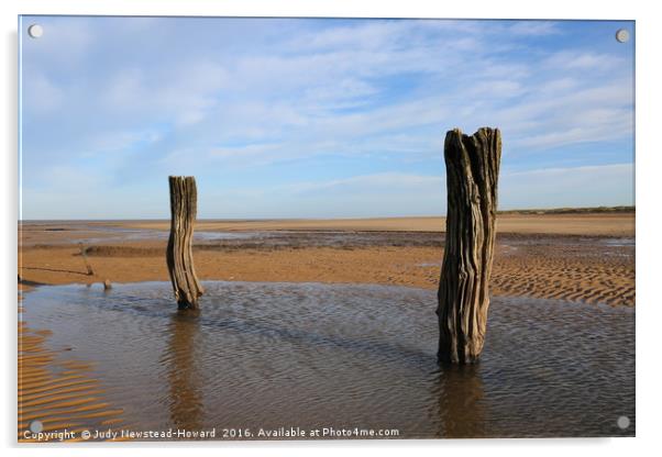 Wooden Posts, Titchwell beach Acrylic by Judy Newstead-Howard