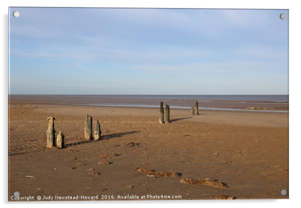 Wooden Posts, Titchwell beach, Norfolk Acrylic by Judy Newstead-Howard