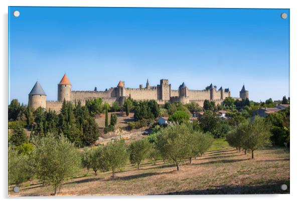Carcassonne, France, La Cite is the medieval citad Acrylic by Jeanette Teare
