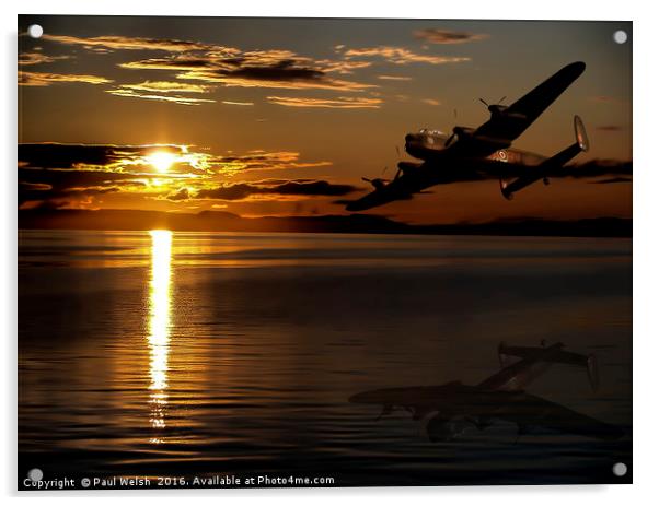Lancaster Bomber Flying Into The Sunset Acrylic by Paul Welsh