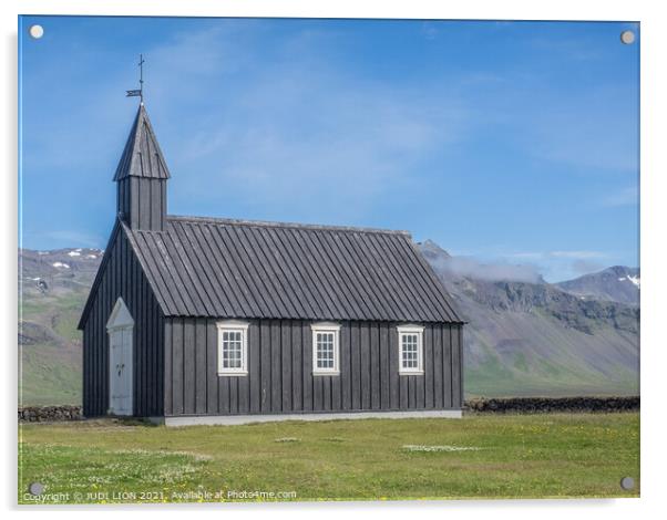 Black Icelandic Church Acrylic by JUDI LION