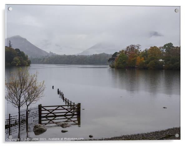 Misty day at Derwent Water Acrylic by JUDI LION