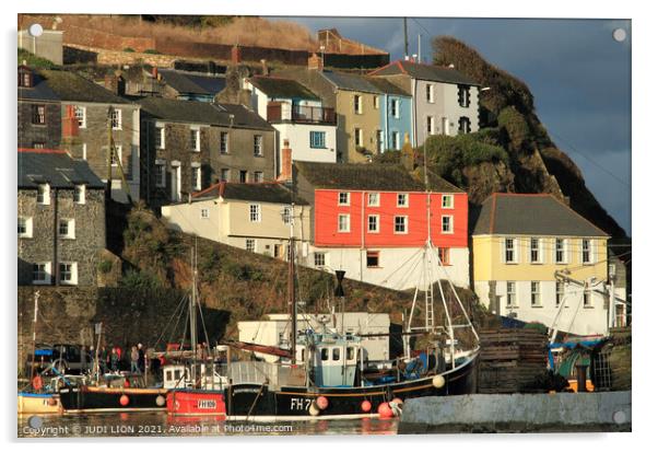 Evening in Mevagissey Harbour Acrylic by JUDI LION