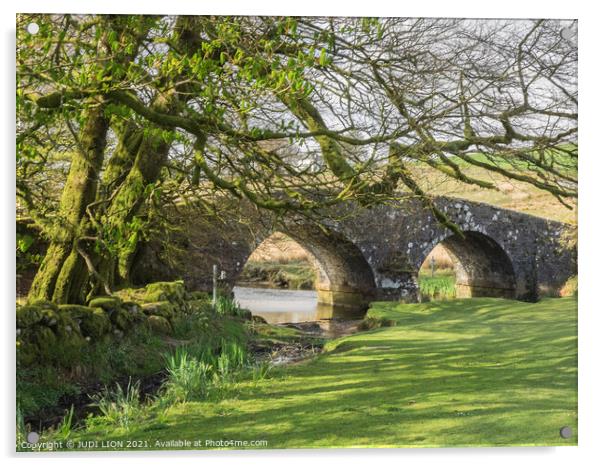 The bridge at Two Bridges Dartmoor Acrylic by JUDI LION