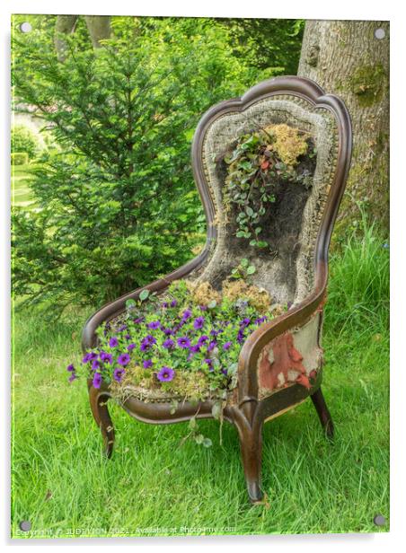 Old Chair with Viola Cushion Acrylic by JUDI LION