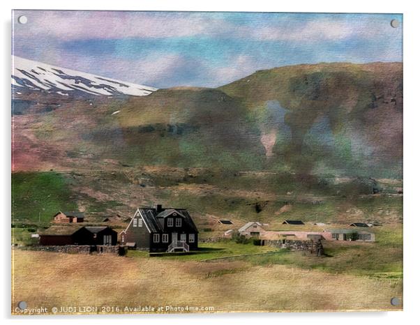 Icelandic house with watercolour treatment Acrylic by JUDI LION