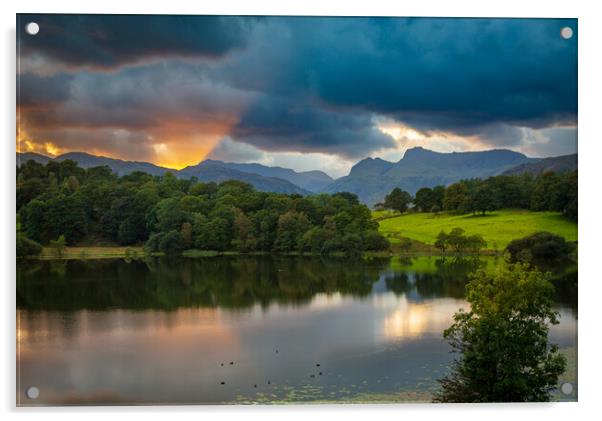 Sunset at Loughrigg Tarn in Lake District Acrylic by Steve Heap