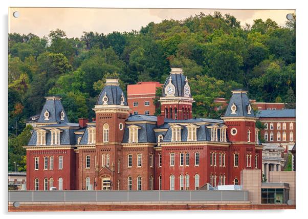 Woodburn Hall at sunset in Morgantown WV Acrylic by Steve Heap