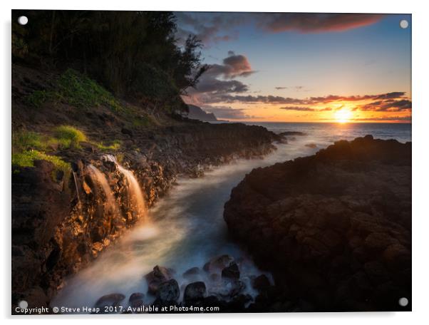 Waterfall near Queens Bath in Princeville Kauai Acrylic by Steve Heap