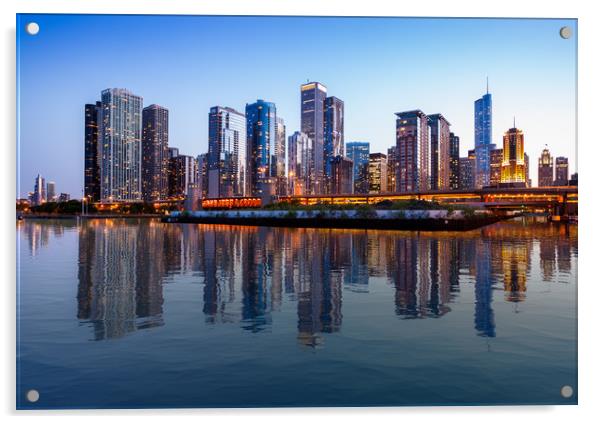 Chicago Skyline at sunset from Navy Pier Acrylic by Steve Heap