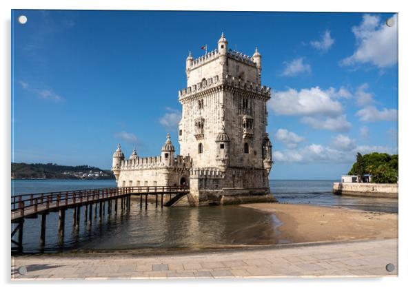 Panorama of the Tower of Belem near Lisbon Acrylic by Steve Heap