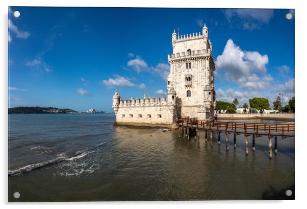 Panorama of the Tower of Belem near Lisbon Acrylic by Steve Heap