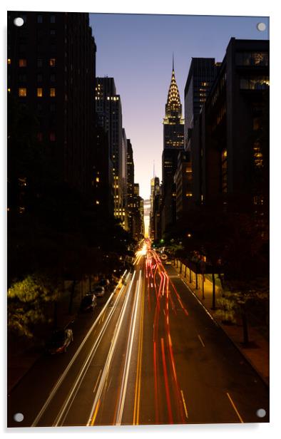 Manhattanhenge when the sun sets along 42nd street in NY Acrylic by Steve Heap