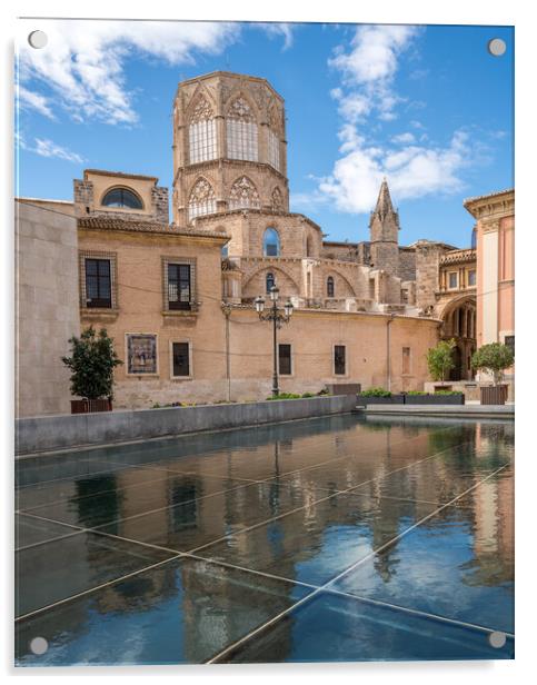 Reflection of Cathedral and Basilica Valencia Acrylic by Steve Heap